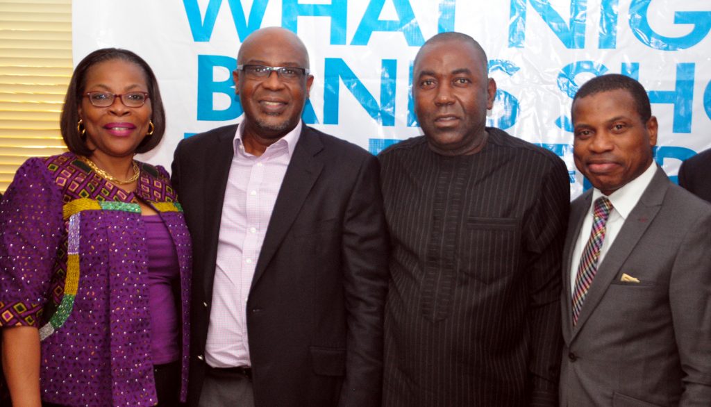 From Left: Mrs Sola Salako, President/Founder Consumer Advocacy Foundation of Nigeria [CAFON] Mr Lolu Akinwunmi, Managing Director, Prima Garnet Africa; Mr Ikem Okuhu, Analyst-in-Chief, BRANDish and Mr Tunde Shofowora, MD/CEO,RedRibbon. At the BRANDish Meeting of Minds THEME 'What Nigerian Banks Should do Differently' held at White House Hotel Joel Ogunaike Street, GRA Ikeja Lagos. PHOTO: AKEEM SALAU