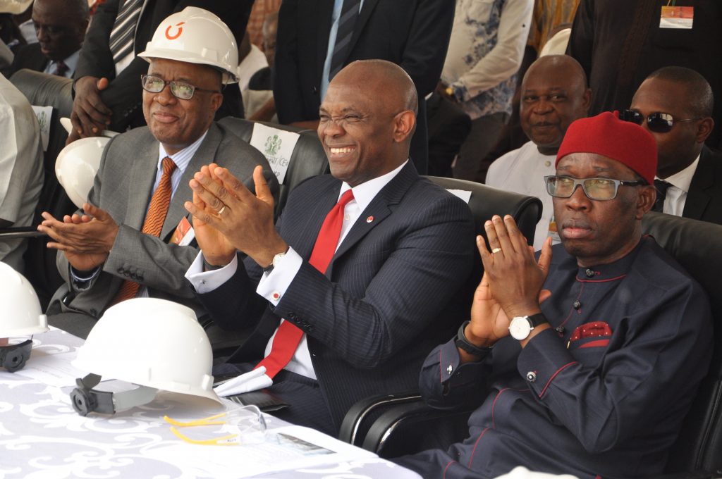 L-R: President/CEO Transcorp Plc. Emmanuel Nnorom, Chairman, Transcorp Power Limited and Transcorp Plc. Tony O. Elumelu and Executive Governor Delta State, Dr Ifeanyi Okowa