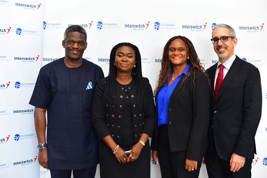 Dr. Ben Nkechika, DG Delta State Contributory Health Commission; Chinyere Don-Okhuofu, Divisional CEO, Interswitch Industry Vertical Markets; Dr. Orode Doherty, Country Director, Africare and Hayim Raclaw, Vice President Sales, Fio Corporation