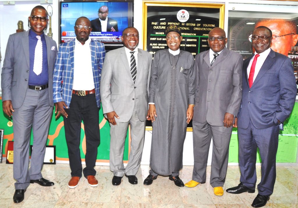 From left: Secretary General, Adetola Odusote; Publicity Secretary, Israel Jaiye Opayemi, President, John Ehiguese, all of the Public Relations Consultants Association of Nigeria (PRCAN); Minister of Information and Culture, Lai Mohammed; Vice President PRCAN, Muyiwa Akintunde; and immediate past President, PRCAN Chido Nwakanma, during a courtesy visit to the Minister in his Abuja office on Friday