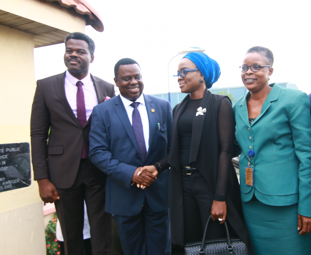 L-R: Mr. Ifeloju Alakija, Head, Regulatory Services, MainOne; Mr. Femi Odubiyi, Honourable Commissioner of Ministry of Science and Technology; Ms. Funmike Olayera, Sales Manager, MainOne and Mrs. Funmi Balogun, Permanent Secretary, Ministry of Science and Technology during the launch of free public Wi-Fi at Alausa, Lagos State recently.