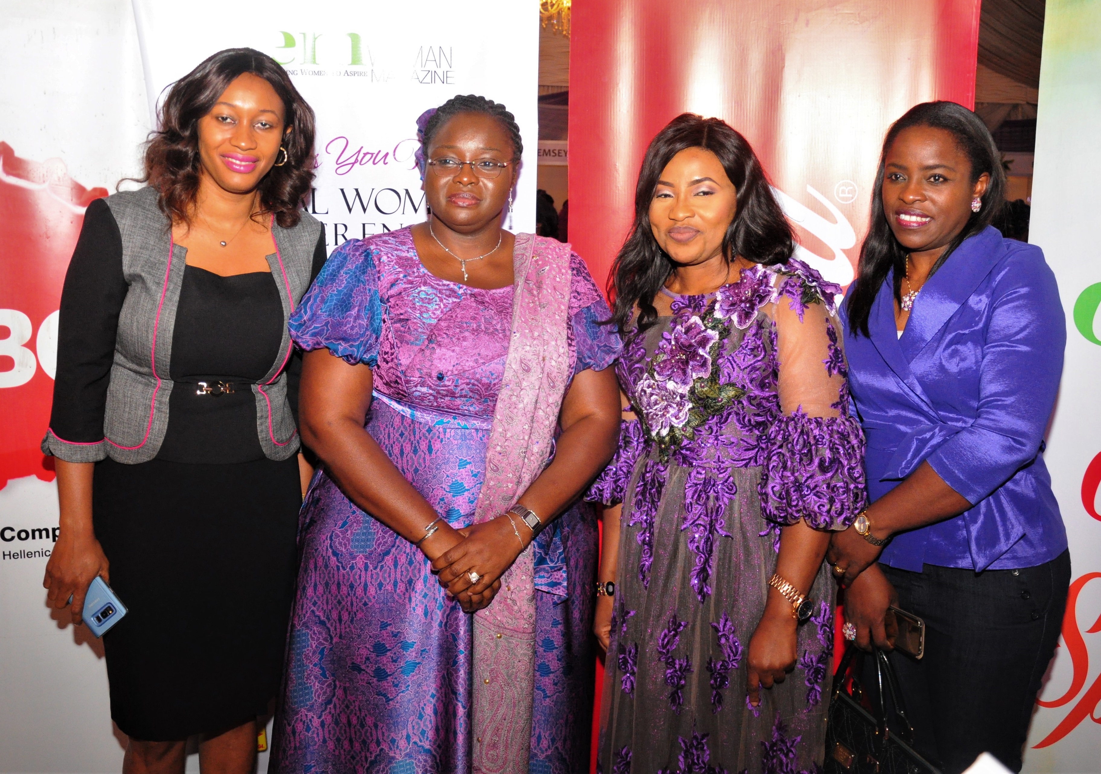 L-R: Amaka Onyemelukwe, Manager, Public Affairs & Communications, Coca-Cola Nigeria; Her Excellency Mrs. Omolewa Ahmed, Kwara State First Lady; Mrs. Bolanle Olawale, Publisher and CEO, gemWOMAN Magazine; and Sade Morgan, ‎Legal, Public Affairs and Communications Director, Nigerian Bottling Company; at the 11th edition of gemWOMAN annual Body, Soul and Spirit (BSS) Women Conference that held in Lagos on Monday 2 October 2017.