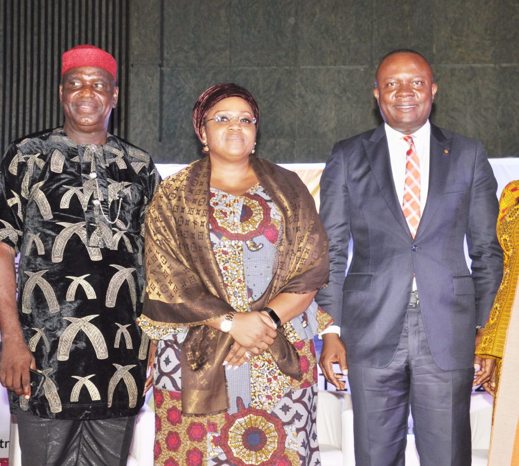 L-r, Director, National Council for Arts and Culture (NCAC), Sam Agbi, representing the DG, (NCAC) Otunba Runsewe; DG/CEO, National Institute of Hospitality and Tourism (NIHOTOUR) Mrs Chika Balogun and MD/CEO, Transcorp Hotel Plc, Valentine Ozigbo at the National Tourism Transport Summit and Expo recently in Abuja